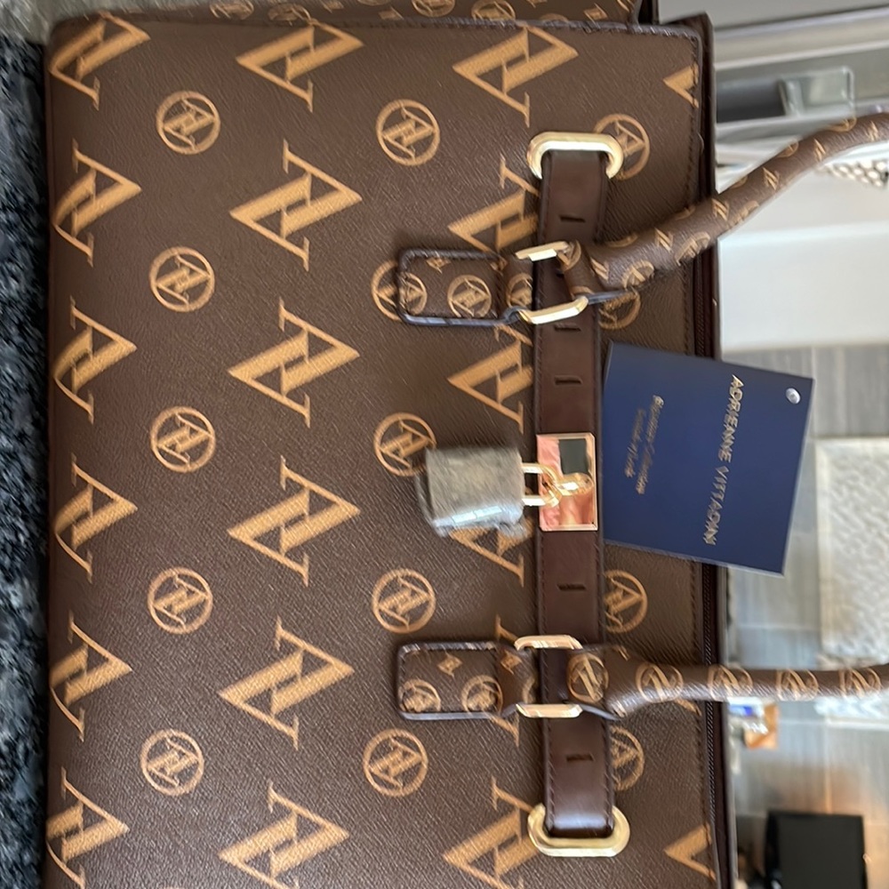 Chocolate Adrienne Vittadini Signature Collection Satchel with Lock Handbag.